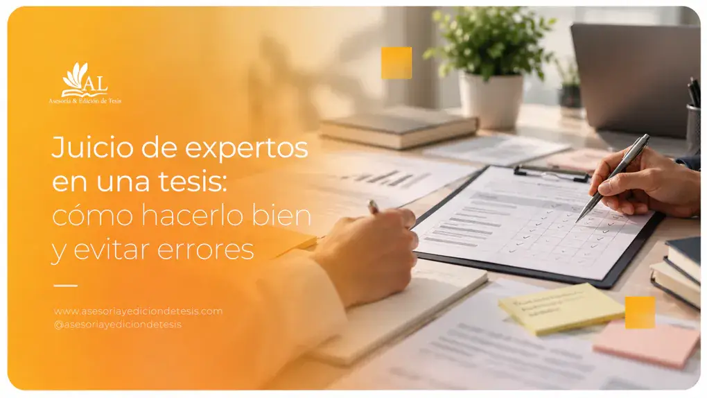 Persona evaluando un instrumento con bolígrafo durante el juicio de expertos de una tesis